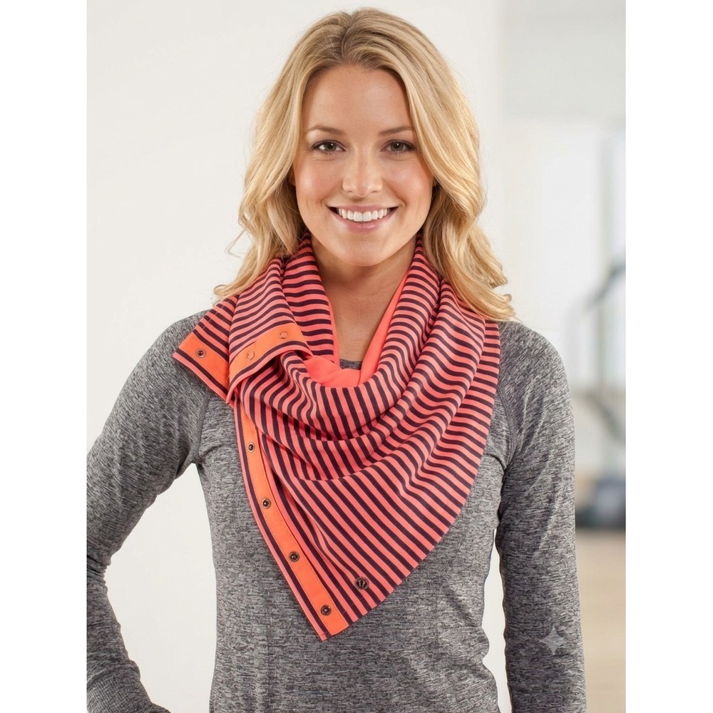 Lululemon Vinyasa Scarf Snap Closure Orange Coral Navy Stripe Multi Way Wrap OS